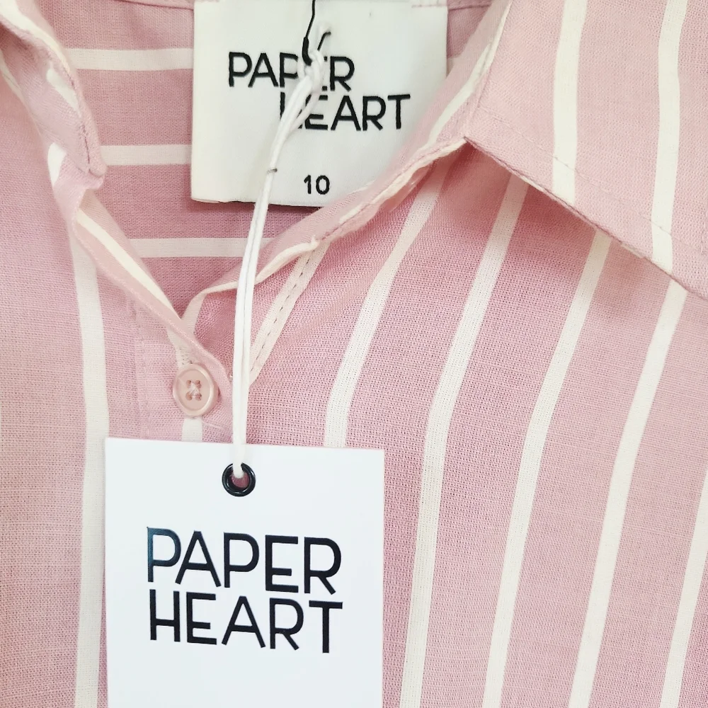 NWT Paper Heart Pink & White Striped Oversized Blouse Sz 10 - Picture 4 of 6